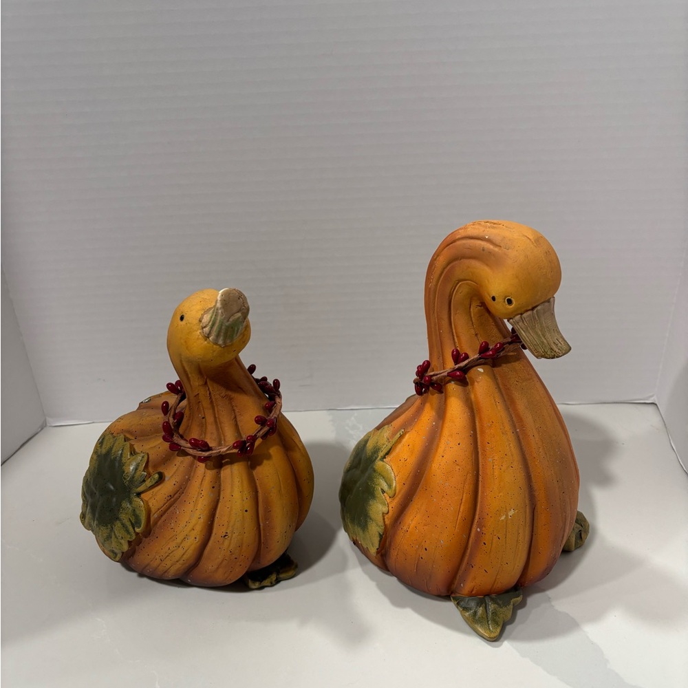 Vintage Pumpkin Gourd Ducks Geese Figurines Fall Set of 2 by Collections Etc.
